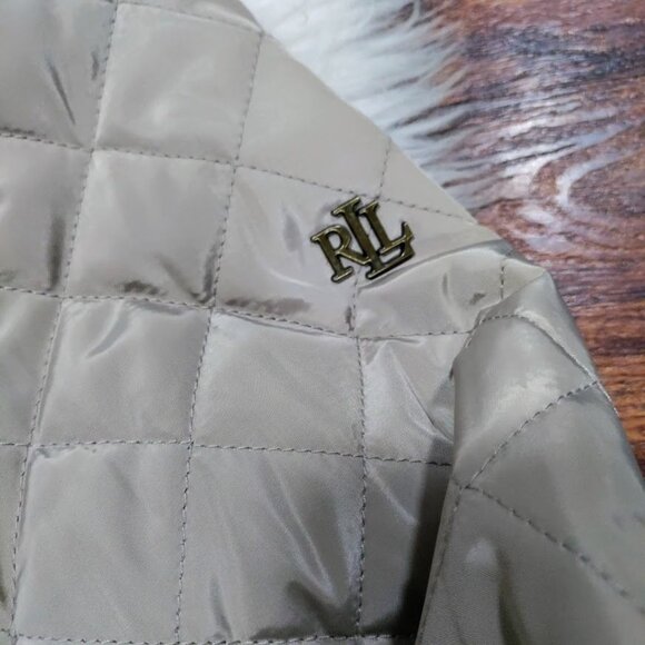 Lauren Ralph Lauren Womens Petite Large Snap Button Quilted Utility Jacket Beige - Picture 3 of 13